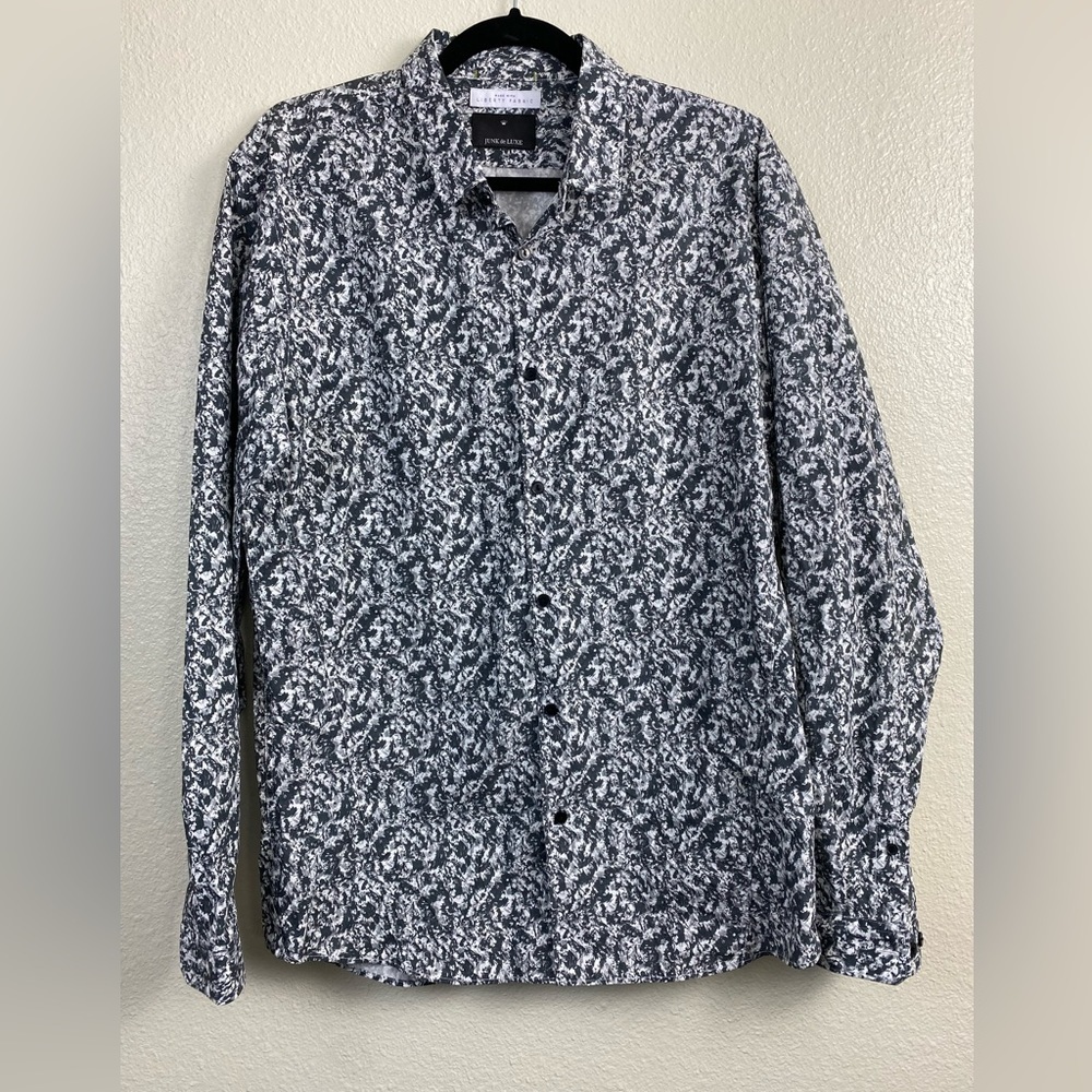 Liberty Fabric Junk de LUXE Liden Gray Long Sleeve Button Down Shirt Men’s Large